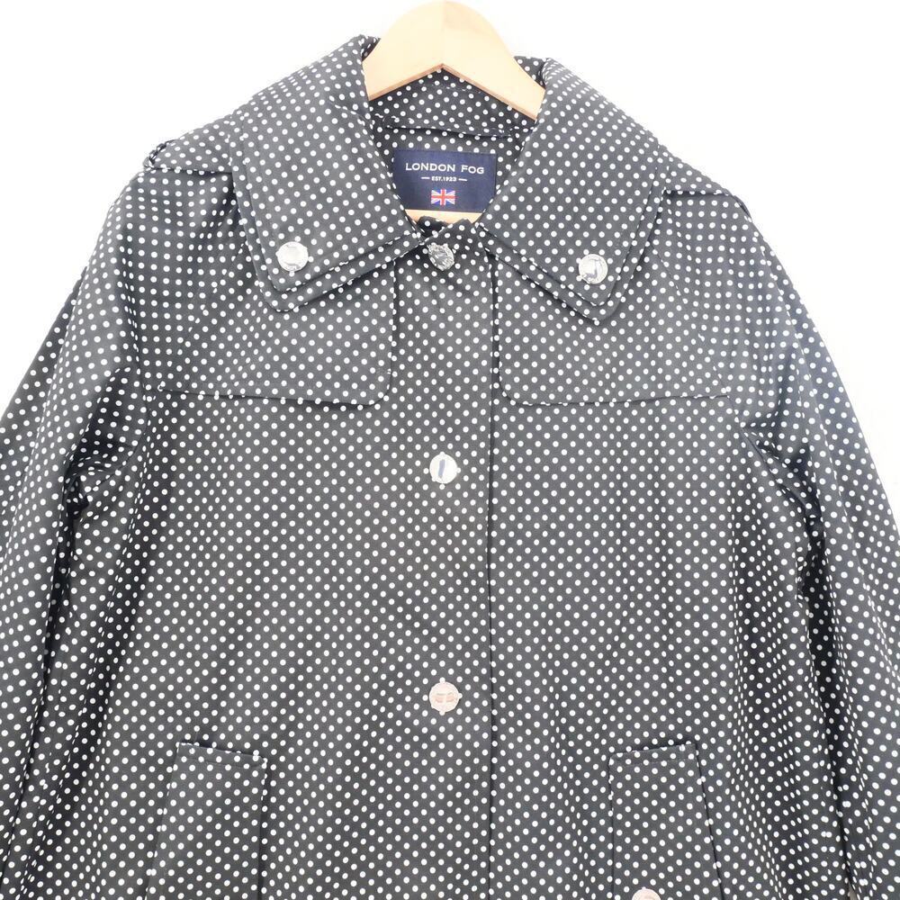 NEW London Fog Women's Small Belted Trench Coat Rain Jacket Black White Dot - Picture 3 of 15
